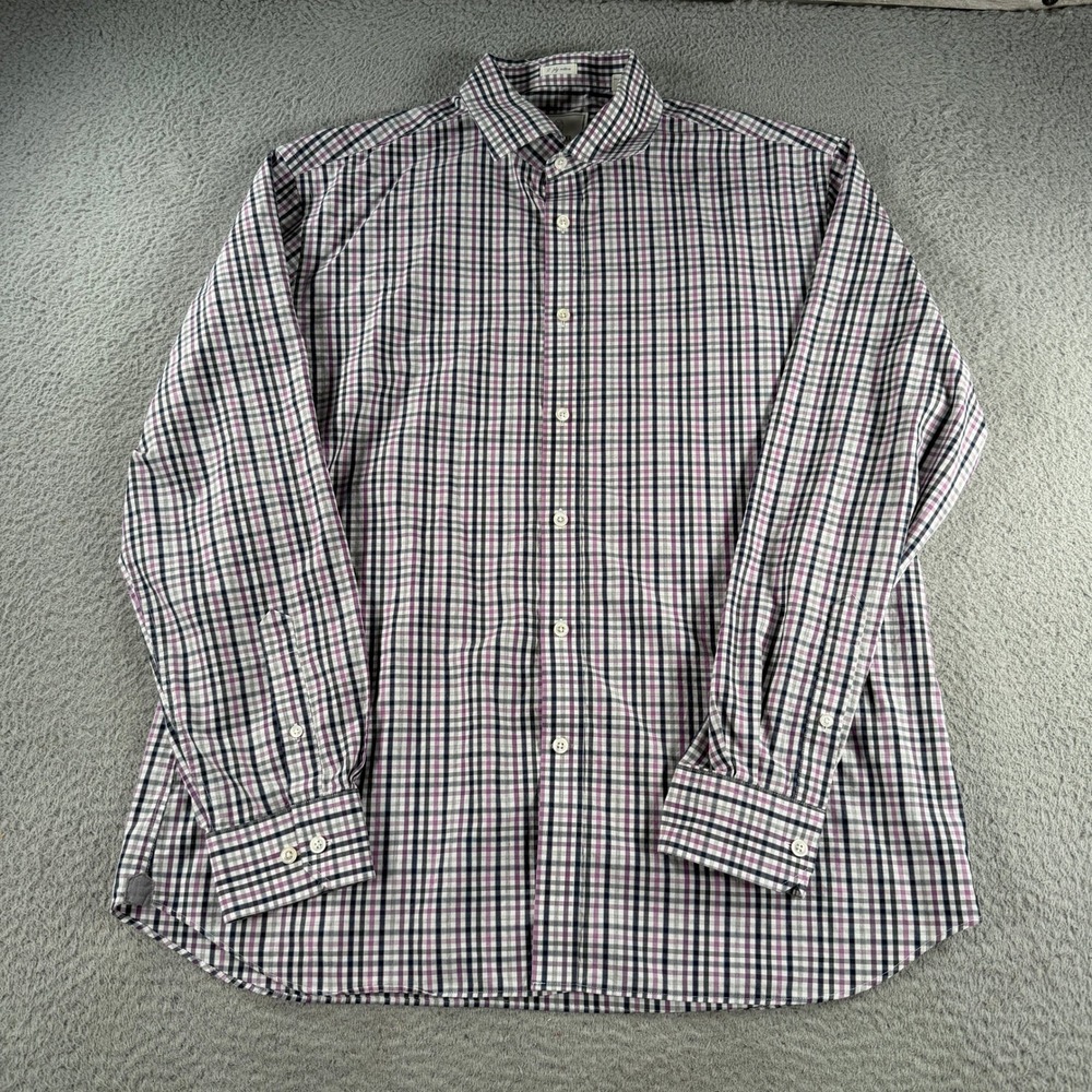 Todd Snyder Shirt Mens 17 34/35 Purple Navy Check 2-Ply Cotton Plaid Button Down
